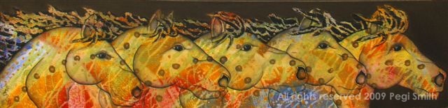 Five Wild Horses III, from the Equine collection of paintings by contemporary fine artist Pegi Smith, Ashland, Oregon