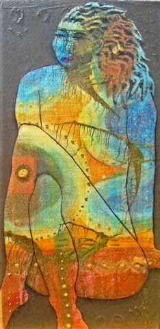Rainbow Tribe : Under The Moonlight Down By The Sea, abstract painting of a woman by contemporary fne artist Pegi Smith, Ashland, Oregon
