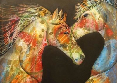 Whisper Sweet Nothings, from the Equine collection of paintings by contemporary fine artist Pegi Smith, Ashland, Oregon