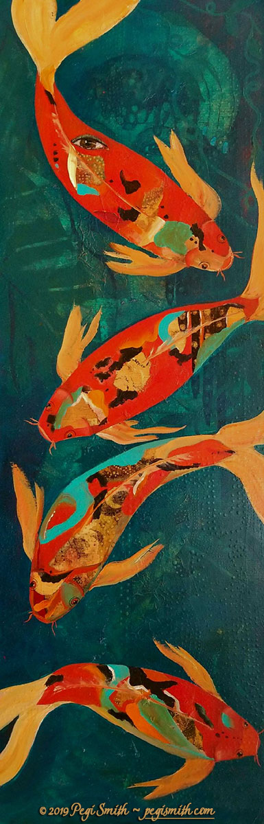 In the Shadows of Koi, 15 x 45 Acrylic on Canvas painting by Pegi Smith