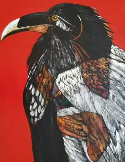 She sites in Silence 22 x 30 acrylic painting of a crow by Pegi Smith 2020