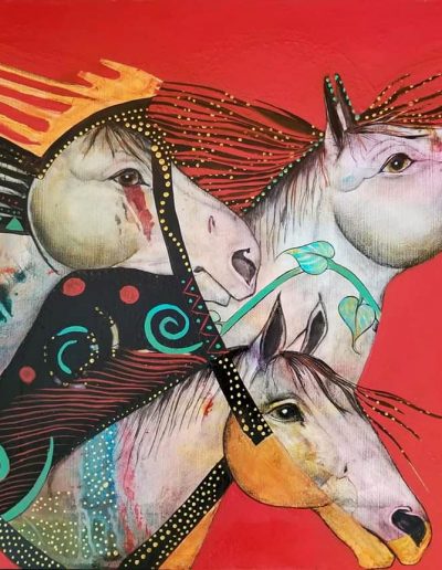 Three Horses Wild 28 x 22 acrylic painting by Pegi Smith 2020