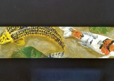 7 inches high x 6 feet wide Commissioned painting of Koi by Pegi Smith, ©2020