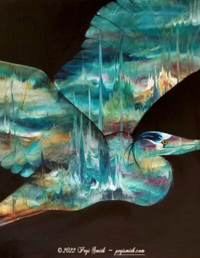 Heron, 30 x 30 acrylic on canvas by Pegi Smith, 2022