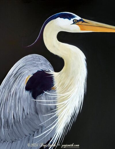 Heron, 30 x 30 acrylic painting by Pegi Smith