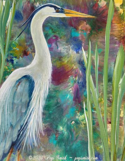 Heron in Spring, acrylic on canvas by Pegi Smith